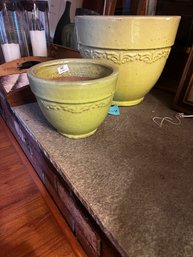 Pair Of Chartreuse Ceramic Planters