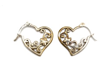 Vintage Sterling Silver Ornate Heart Earrings