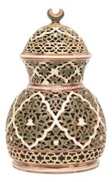 Zsolnay Pecs Green Ivory Arabesque Porcelain  Vessel With Lid
