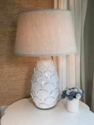 ( 1 Of 2 ) Beautiful $495 Decorator Pineapple Lamp - White Pottery With Beautiful Linen Shade - WOW !