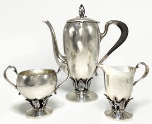 A Vintage Sterling Silver Coffee Pot, Creamer And Sugar Bowl