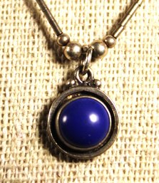 Vintage Sterling Silver And Lapis Stone Beaded Necklace 16' Long