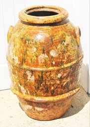 Beautiful Vintage Earthenware Large Urn With Applied Handles - Great Look!