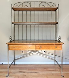 A Vintage Wrought Iron And Oak Baker's Rack
