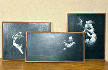 A Trio Of Original Jazz Performer Oil On Board Portraits, C. 1970's, Signed Roy