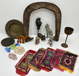 Vintage Horseshoe, Figurines, Small Bronze Plates, Miniature Rugs & More