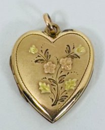 VINTAGE GOLD-FILLED HEART LOCKET WITH FLOWERS PENDANT