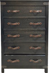 A Blackened Oak And Leather Chest Of Drawers By Arhaus