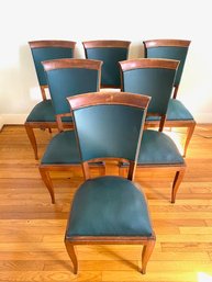 Set Of 6 Vintage Solid Wood Upholstered Dining Chairs