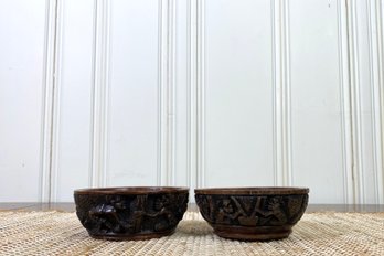 Pair Of Hand Carved African Rice Bowls