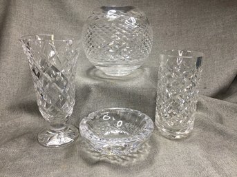 Four (4) Fantastic Piece Of WATERFORD CRYSTAL - Two Vases - Rose Bowl & Cigar Ashtray - ALL SIGNED WATERFORD