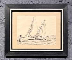 Vintage Abstract Sailing Sketch Signed JAS