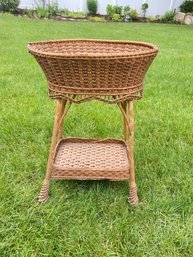 Vintage Two-Tier Wicker Side Table