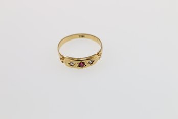 Vintage 18kt Yellow Gold Ruby Diamond Ring Size 8.25