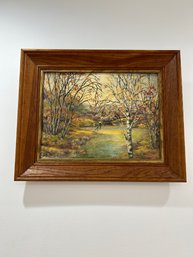 Mid-Century Impressionist Wooded Landscape Oil Painting Signed