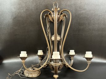 A Five-Light Art Nouveau Chandelier With Iridescent Glass Shades (See Pics)