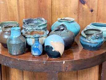 A Collection Of Blue Glazed Pottery