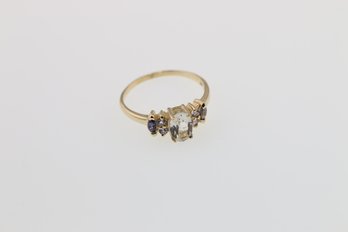 10k Yellow Gold White Topaz Tanzanite Ring Size 8