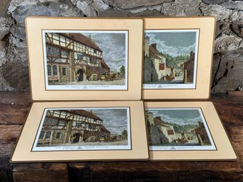 Two Pairs Of Cork-Backed Placemats Featuring Old English Inns