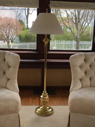 Very Nice Quality Brass Floor Lamp With Pleated Shade - Brass Base Needs Good Polishing - Nice Floor Lamp !