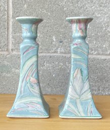 Pair Of Vintage Hand Painted Porcelain Candle Holders