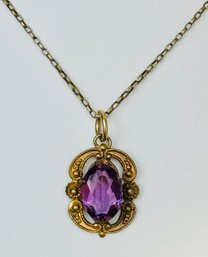 VINTAGE 12K GOLD-FILLED PURPLE GLASS DROP NECKLACE