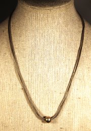 Fine Sterling Silver Double Strand Slinky Chain W Gold Ball Pendant 16'