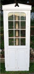 Federal Style Built In One Door Corner Cupboard In White Paint, 12 Panel Glass Door