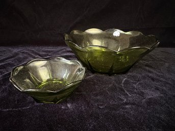 Green Glass Serving Bowls Set Of 2