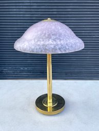 Vintage Brass And Pink Glass Mushroom Table Lamp