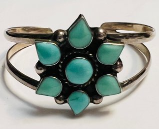 VINTAGE MEXICAN STERLING SILVER TURQUOISE CUFF BRACELET