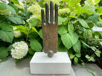 Very Cool Antique Cast Brass Industrial Glove Mold On Custom Wood Mount