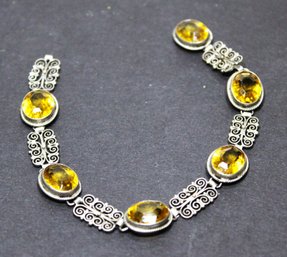 Antique Sterling Silver Citrine Stone Bracelet (needs Repair)