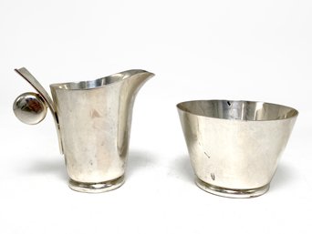 A Vintage Modern Sterling Silver Creamer And Sugar Bowl By Allan Adler