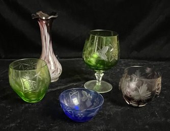 Etched Colored Glass Lot