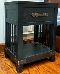 A Blackened Oak And Leather Nightstand By Arhays