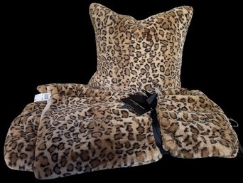 Magaschoni Plush Leopard Pillow &  New Throw
