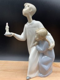Lladro Figurine- Brother And Sister With Candle.  8 ' Tall