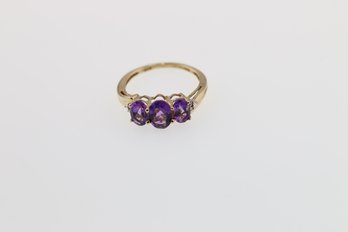 Vintage 10k Yellow Gold Amethyst Diamond Ring Size 6