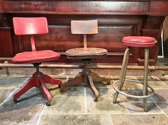 Three Vintage Chairs And Stools