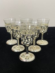 Vintage Clear Cordial Glasses With Silver Plated Pedestals