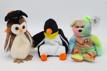 1995 Waddle, 1996 Peace, 1998 Wise TY Beanie Babies