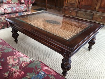 Fabulous ETHAN ALLEN Cocktail Table From BRITISH CLASSICS Collection - Beveled Glass And Caned Top - WOW !