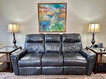 Black Leather Klaussner Wall Hugger Electric Recliner Sofa