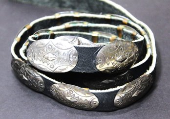 Genuine Silver Vintage Native American Concho Leather Belt