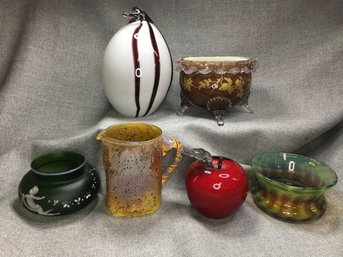 Fabulous Lot Of Vintage / Antique Assorted Art Glass - Art Glass - Mary Gregory Type -  Apple With Sterling