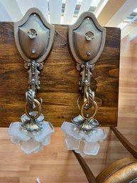 Vintage Rose Pedal Sconces In Frosted Glass