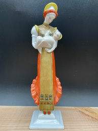 Herend Hungary- Art Deco Madonna With The Baby. 7' Tall