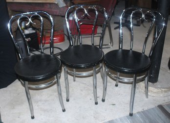 Set Of 3 Vintage Ice Cream Parlor Chairs Black/chrome