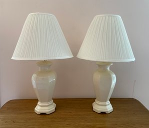 Pair Of Cream Colored Lamps